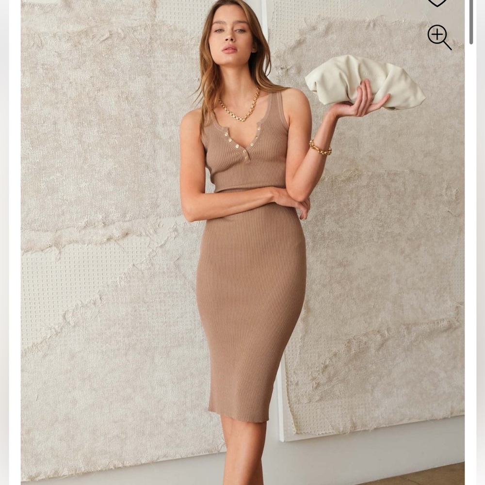 NWOT Love Tree Ribbed Bodycon Dress in light tan